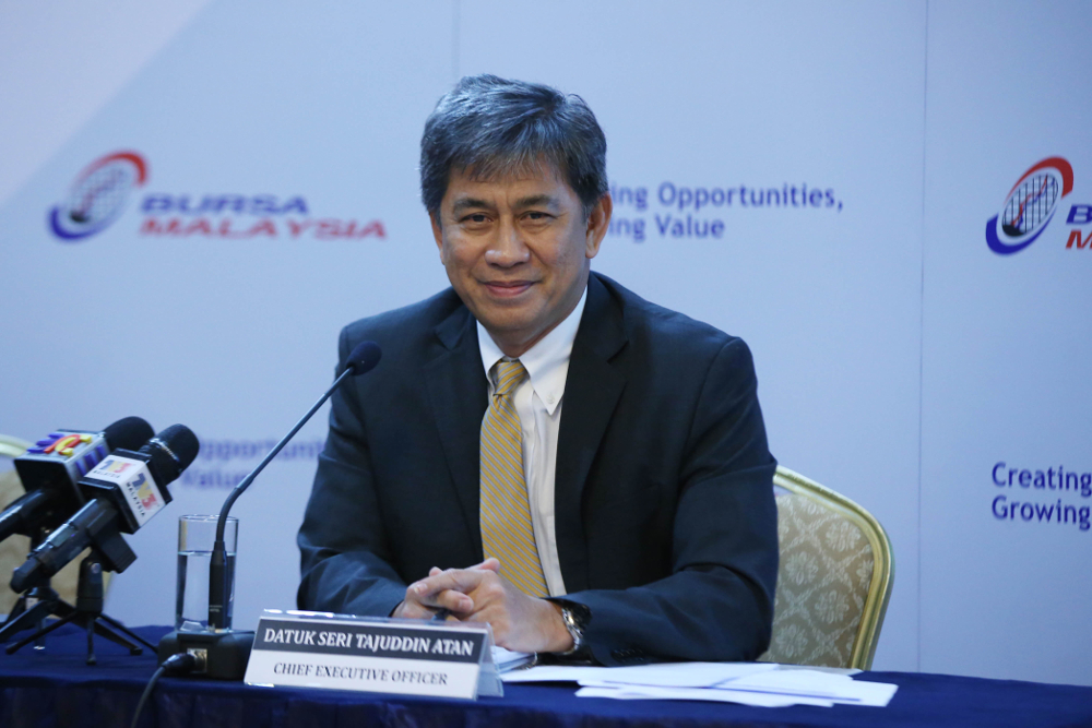 Chief Executive Officer Bursa Malaysia Datuk Tajuddin Atan gives a media briefing about financial economy in Kuala Lumpur July 30, 2018. u00e2u20acu201d Picture by Azinuddin Ghazali