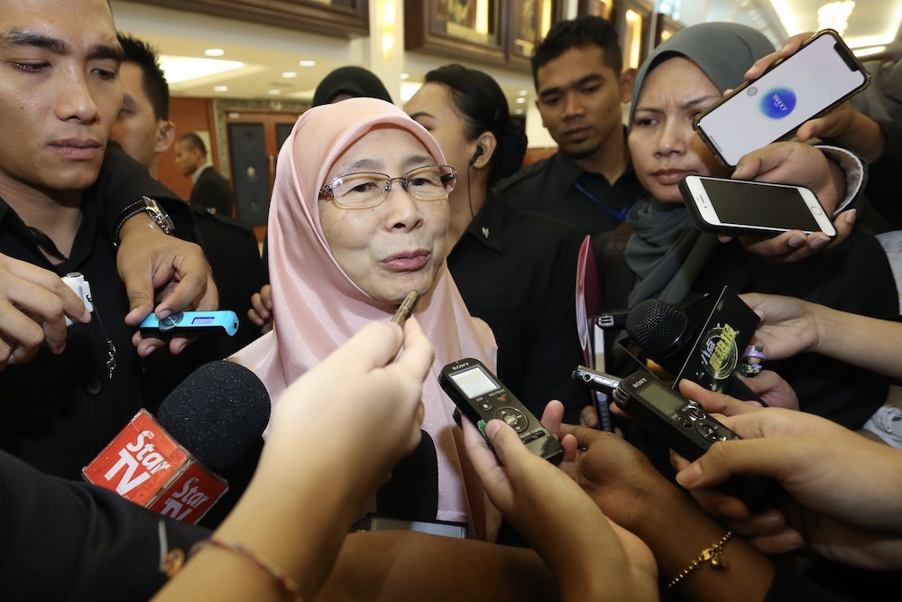 Deputy Prime Minister Datuk Seri Dr Wan Azizah Wan Ismail speaks to reporters at Parliament July 24, 2018. u00e2u20acu201d Picture by Zuraneeza Zulkifli