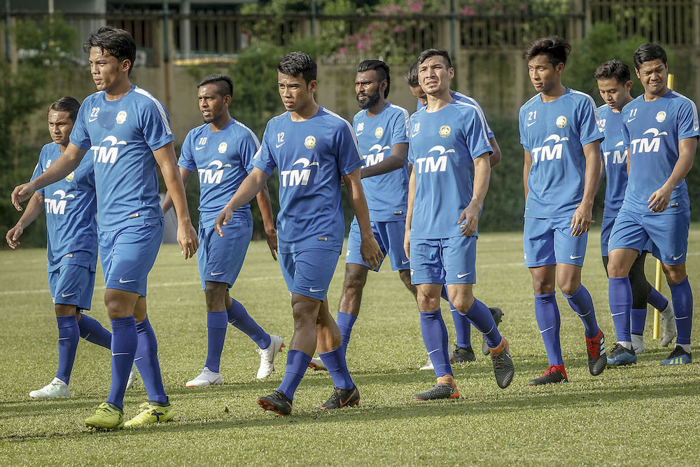 The national U-23 football team on their first day of national duty training at Wisma FAM, Kelana Jaya July 30, 2018. u00e2u20acu201d Picture by Hari Anggara