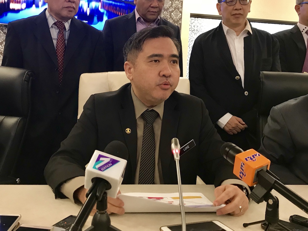 Transport Minister Anthony Loke at a media conference after his closed-door meeting with Johor state government officials at the Bangunan Datuk Jaafar Muhammad in Kota Iskandar July 30, 2018. u00e2u20acu201d Picture by Ben Tan