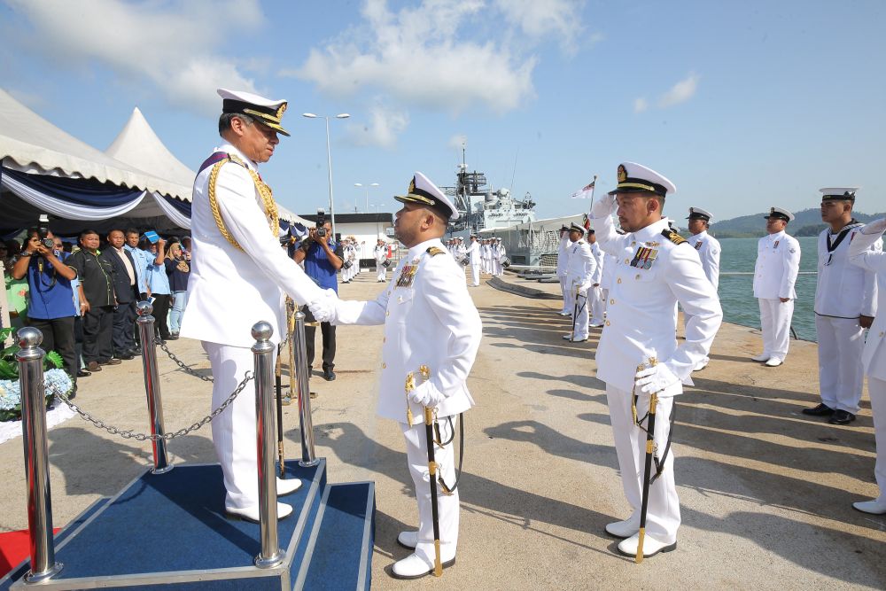 Royal Malaysian Navy chief Admiral Tan Sri Ahmad Kamarulzaman Ahmad Badaruddin performing the decommission of KD Mutiara at the Lumut Naval base, July 20, 2018. u00e2u20acu2022 Picture by Marcus Pheong