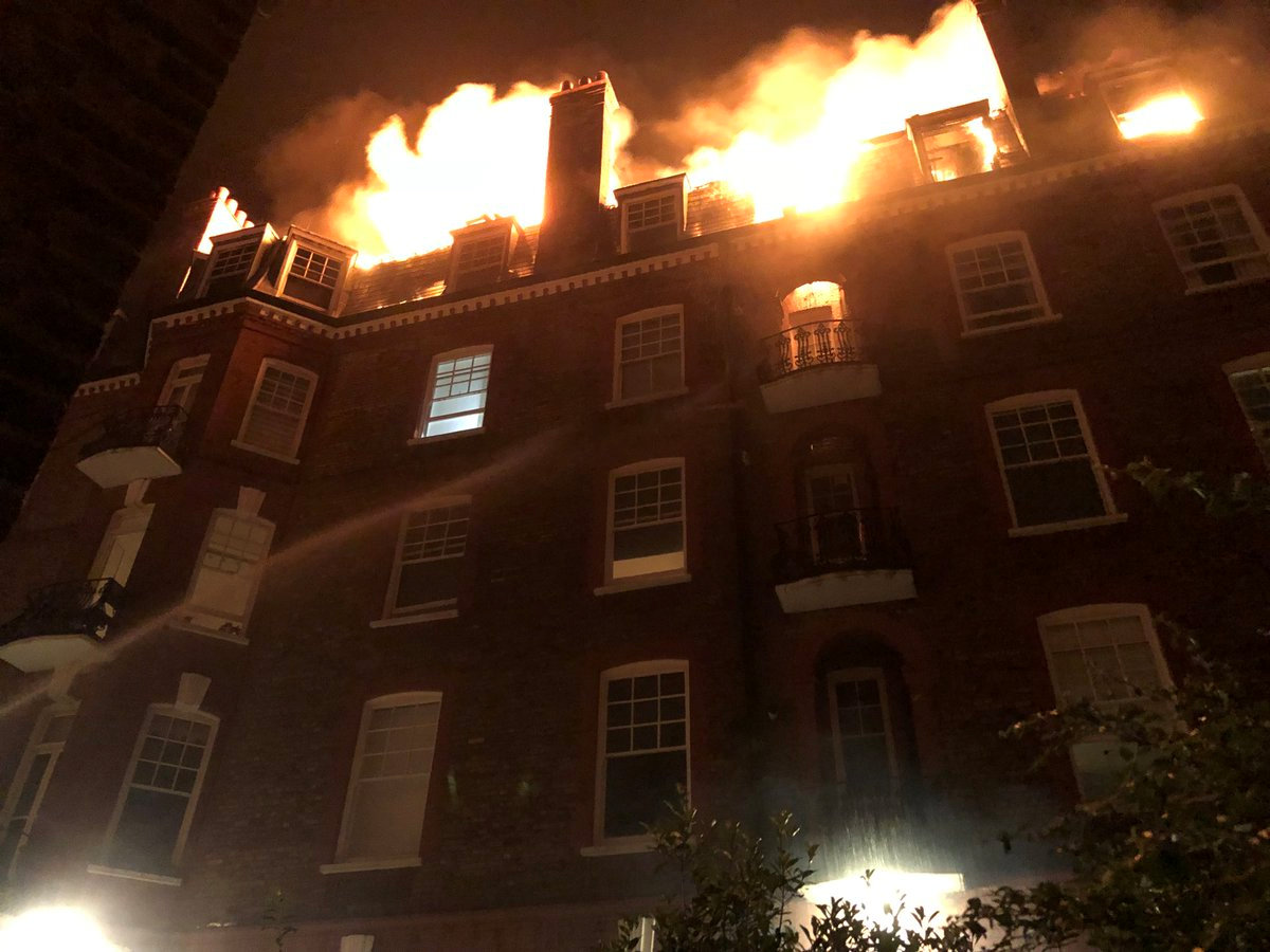 Firefighters tackle a blaze in a block of flats on fire in West Hampstead, London, England, July 26, 2018 in this picture obtained from social media. u00e2u20acu201d Reuters pic