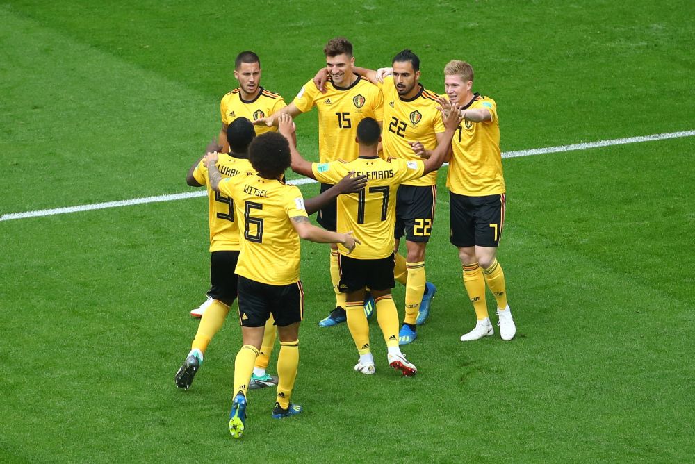 Belgiumu00e2u20acu2122s Thomas Meunier celebrates with team mates after scoring their first goal at the Saint Petersburg Stadium in Russia, July 14, 2018. u00e2u20acu201d Reuters picnn