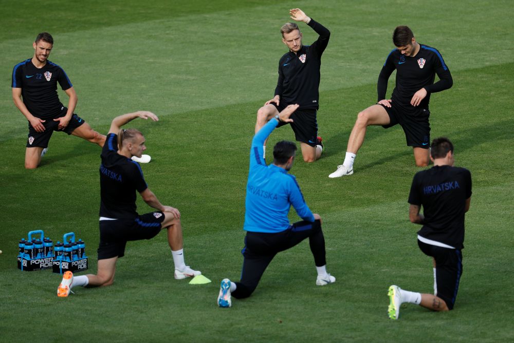 Croatiau00e2u20acu2122s Ivan Rakitic with team mates during training at the Luzhniki Field in Moscow, Russia, July 14, 2018. u00e2u20acu201d Reuters picnn