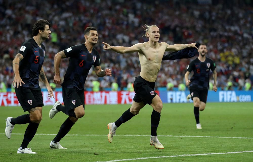 Croatia's Domagoj Vida celebrates the second goal against Russia with Vedran Corluka and Dejan Lovren, July 7, 2018. u00e2u20acu2022 Reuters pic