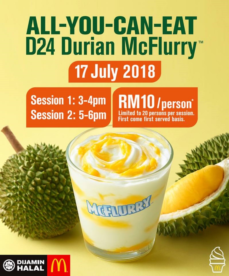 McDonaldu00e2u20acu2122s hosts All-You-Can-Eat D24 Durian McFlurry event is sure to attract durian lovers from all over the country. u00e2u20acu201d Picture courtesy of McDonaldu00e2u20acu2122s Malaysia