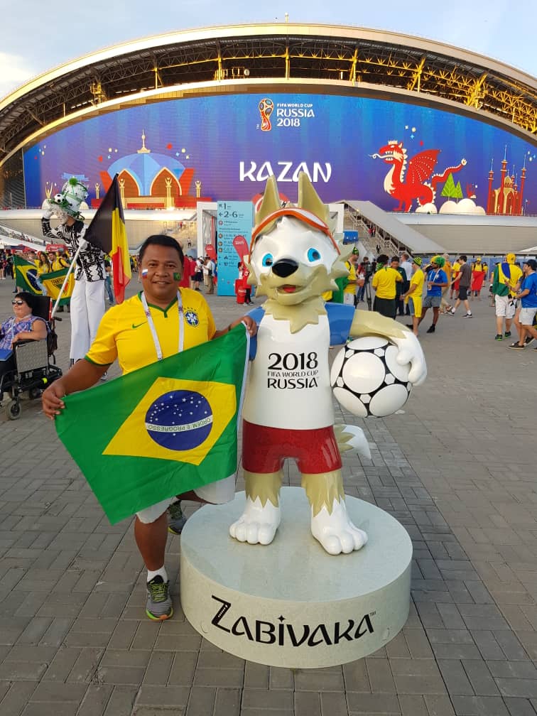 Jasmi at the Brazil vs Belgium game in Kazan. — Picture courtesy of Muruga Kumaran Ayavoo
