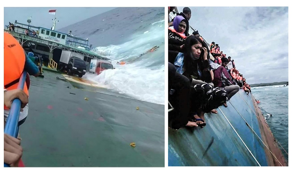 A combination picture shows survivors as KM Lestari Maju boat sinks in the waters of Selayar island, South Sulawesi province, Indonesia, July 3, 2018. u00e2u20acu201d Reuters pic