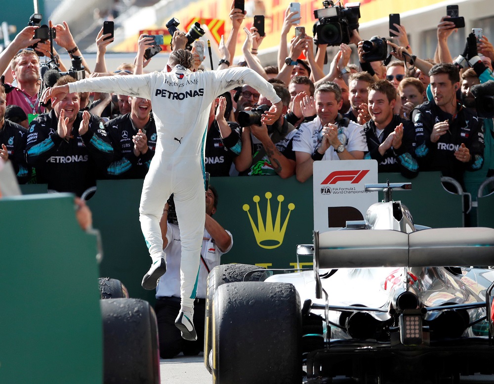 Mercedesu00e2u20acu2122 Lewis Hamilton celebrates winning the Hungarian Grand Prix in Hungaroring, Budapest July 29, 2018. u00e2u20acu201d Reuters pic