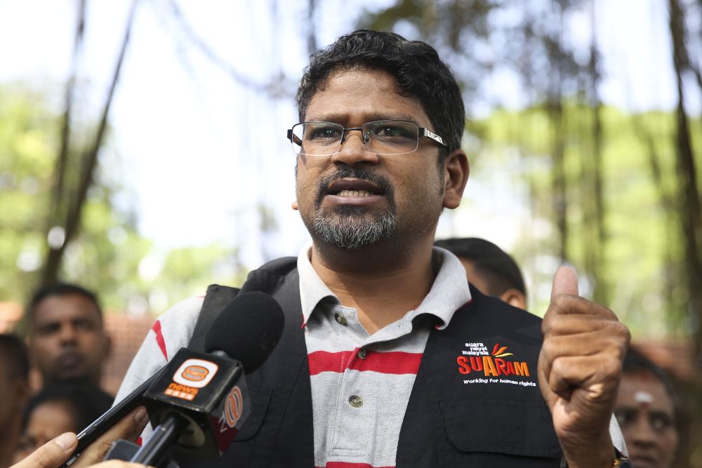 Suaram Executive Director Sevan Doraisamy speaks to reporters outside the Bukit Aman police headquarters in Kuala Lumpur July 26, 2018. u00e2u20acu201d Picture by Yusof Mat isa