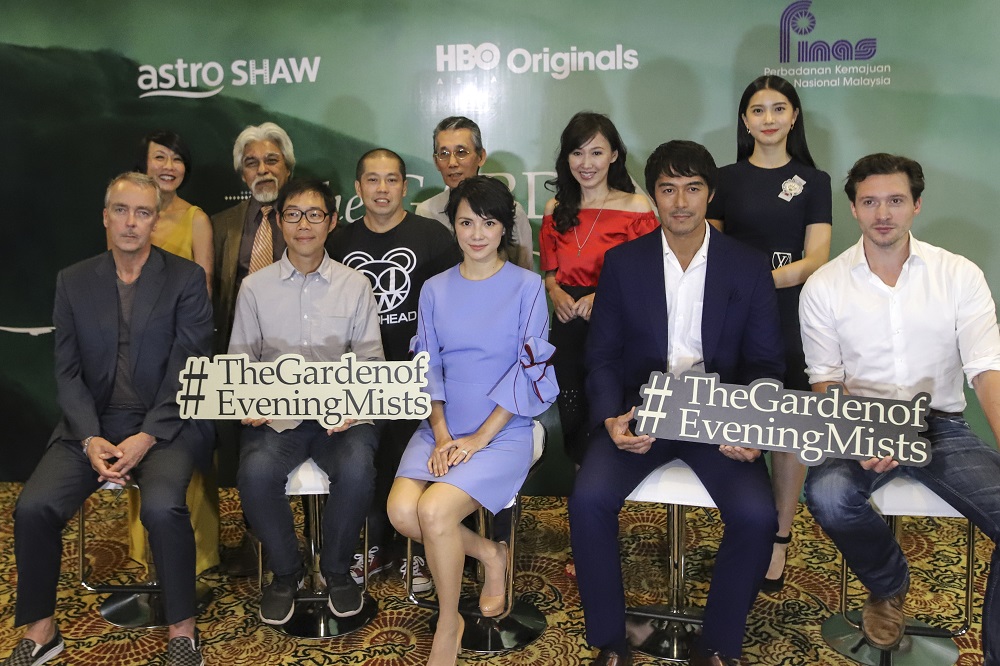 'The Garden of Evening Mists' cast (clockwise from top left) Tan Kheng Hua, Wan Hanafi Su, Ho Yuhang, Wong Mun Kong, Feon Lai, Serene Lim, David Oakes, Hiroshi Abe, Lee Sinje, director Tom Shu-Yu Lin and John Hannah at a press conference.