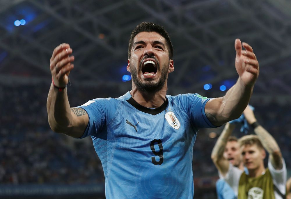 Uruguayu00e2u20acu2122s Luis Suarez celebrates after their World Cup Round of 16 match against Portugal in Fisht Stadium, Sochi, Russia, June 30, 2018. u00e2u20acu201d Reuters pic