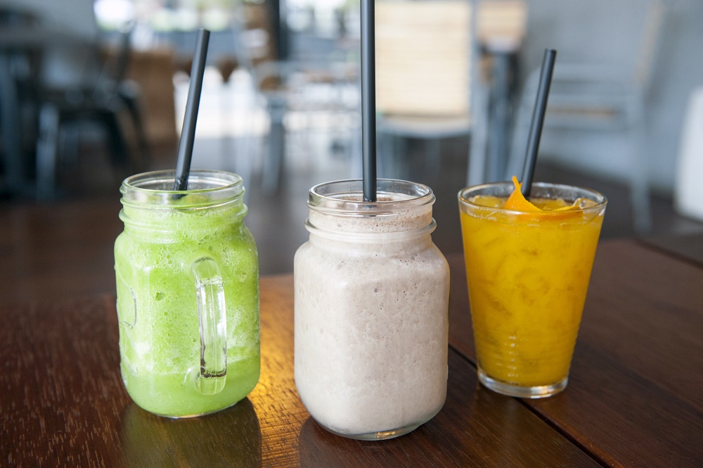 From left: The specialty drinks that include Japanese Apple, Cookies Gone Bananas and Orange Kyuri.