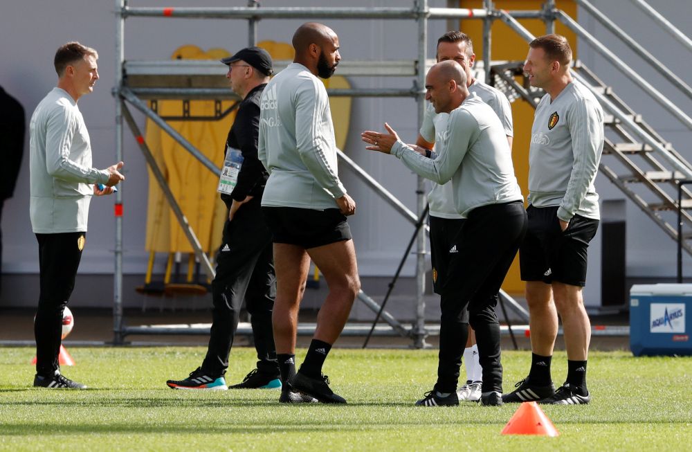 Belgium coach Roberto Martinez and assistant coach Thierry Henry during training. u00e2u20acu201d Reuters pic