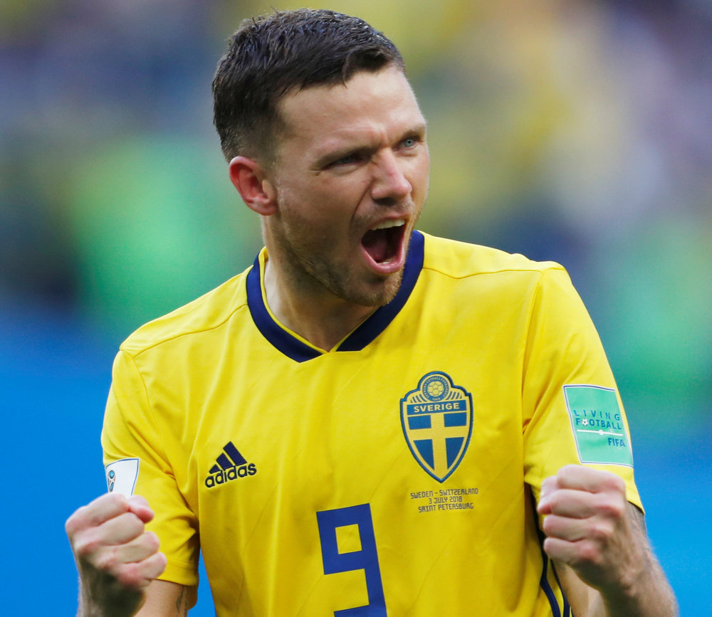 Sweden's Marcus Berg celebrates after the World Cup Round of 16 match with Switzerland in Saint Petersburg July 3, 2018. u00e2u20acu201d Reuters pic