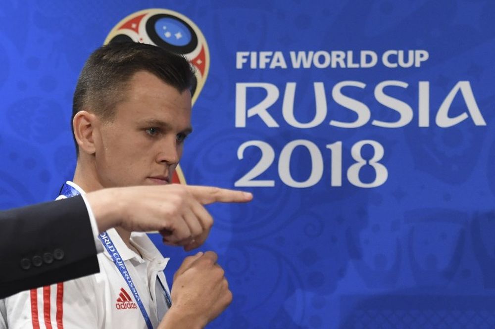 Russiau00e2u20acu2122s midfielder Denis Cheryshev attends a press conference at the Luzhniki Stadium in Moscow on June 30, 2018, on the eve of their Russia 2018 World Cup round of 16 match against Spain. u00e2u20acu201d AFP pic