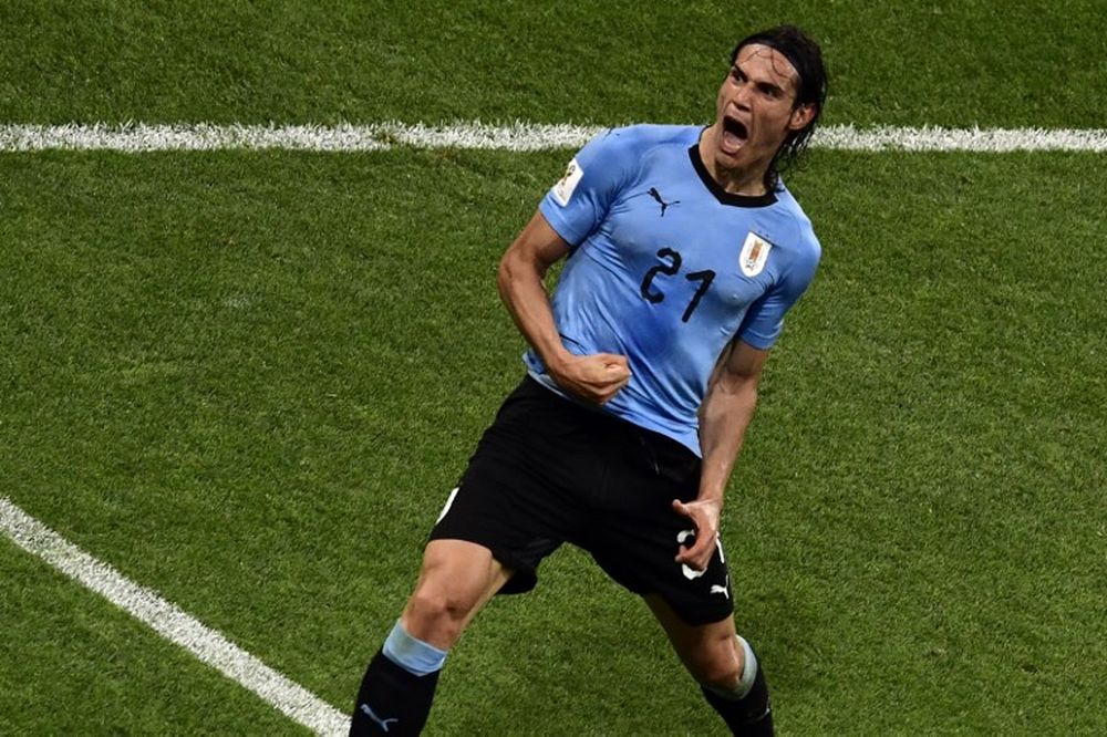 Uruguayu00e2u20acu2122s forward Edinson Cavani celebrates after scoring a second goal during the World Cup round of 16 match between Uruguay and Portugal at the Fisht Stadium in Sochi on June 30, 2018. u00e2u20acu201d AFP pic