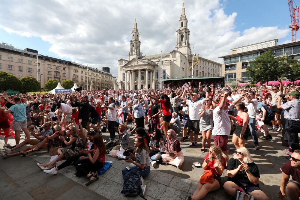 England fans celebrate victory after the match against Sweden in Leeds July 7, 2018. u00e2u20acu2022 Reuters pic