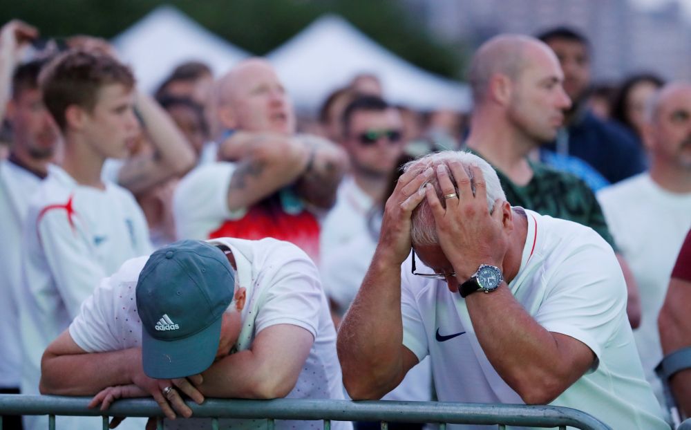 England fans react after the team lost to Croatia in the 2018 World Cup semi final, July 12, 2018. u00e2u20acu2022 Reuters pic