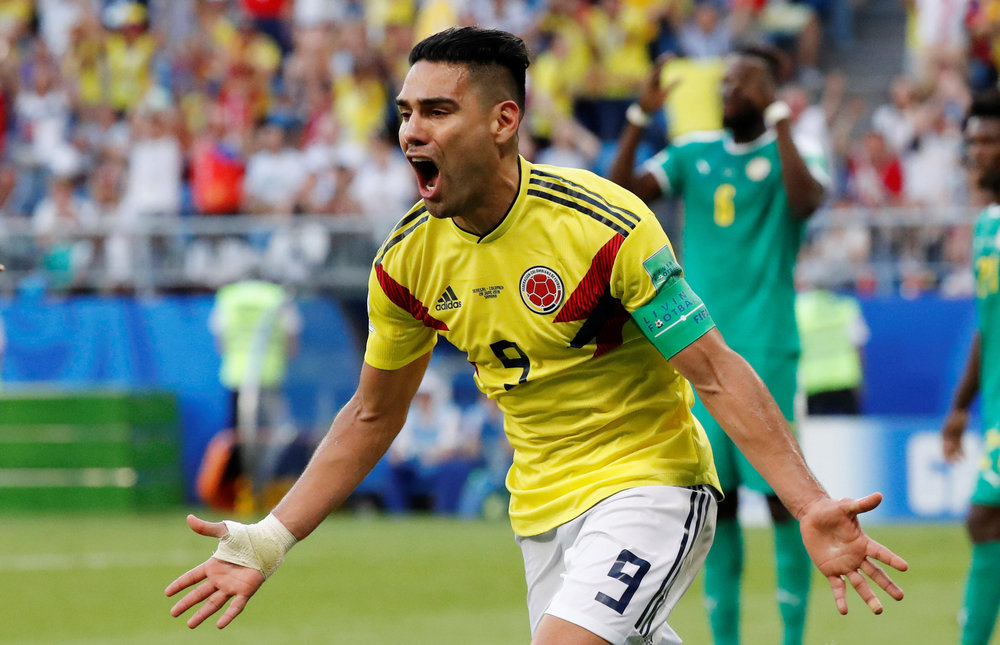 Colombia's Radamel Falcao celebrates after teammate Yerry Mina scores the first goal in the World Cup Group H match with Senegal in Samara June 28, 2018. u00e2u20acu201d Reuters pic