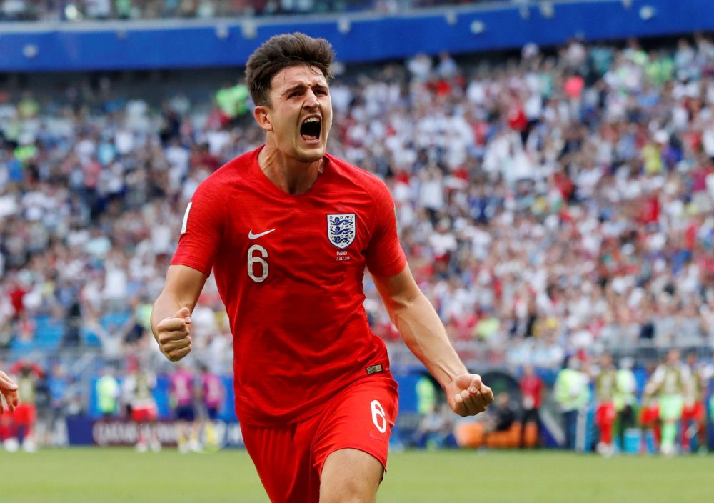 England's Harry Maguire celebrates after scoring the first goal against Sweden July 7, 2018. u00e2u20acu2022 Reuters pic