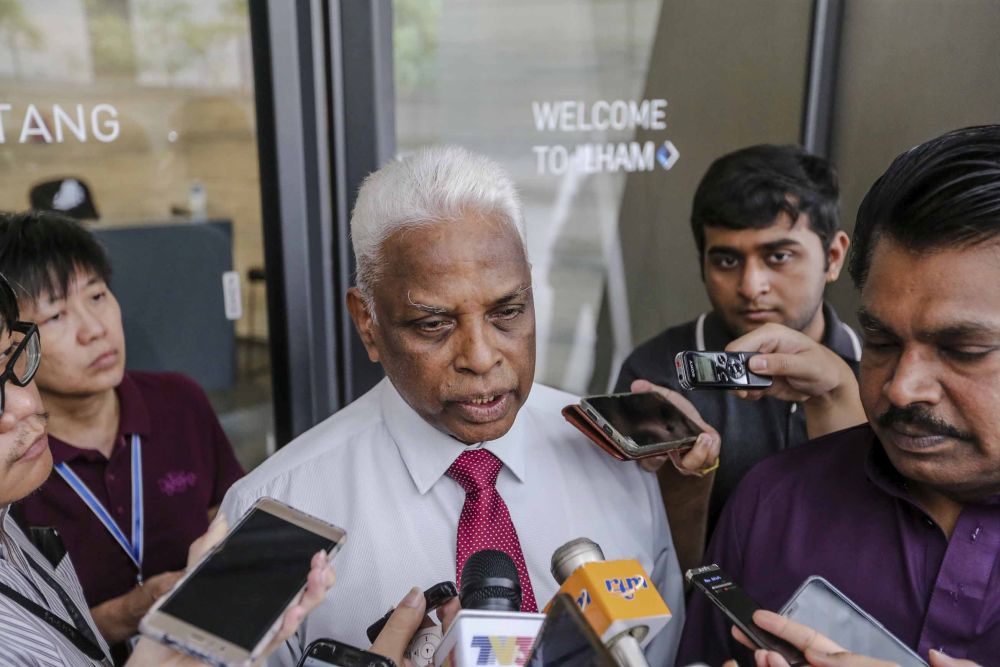 Primas president Muthusamy Thirumeni speaks to reporters outside Ilham Tower in Kuala Lumpur July 6, 2018. u00e2u20acu201d Picture by Firdaus Latif