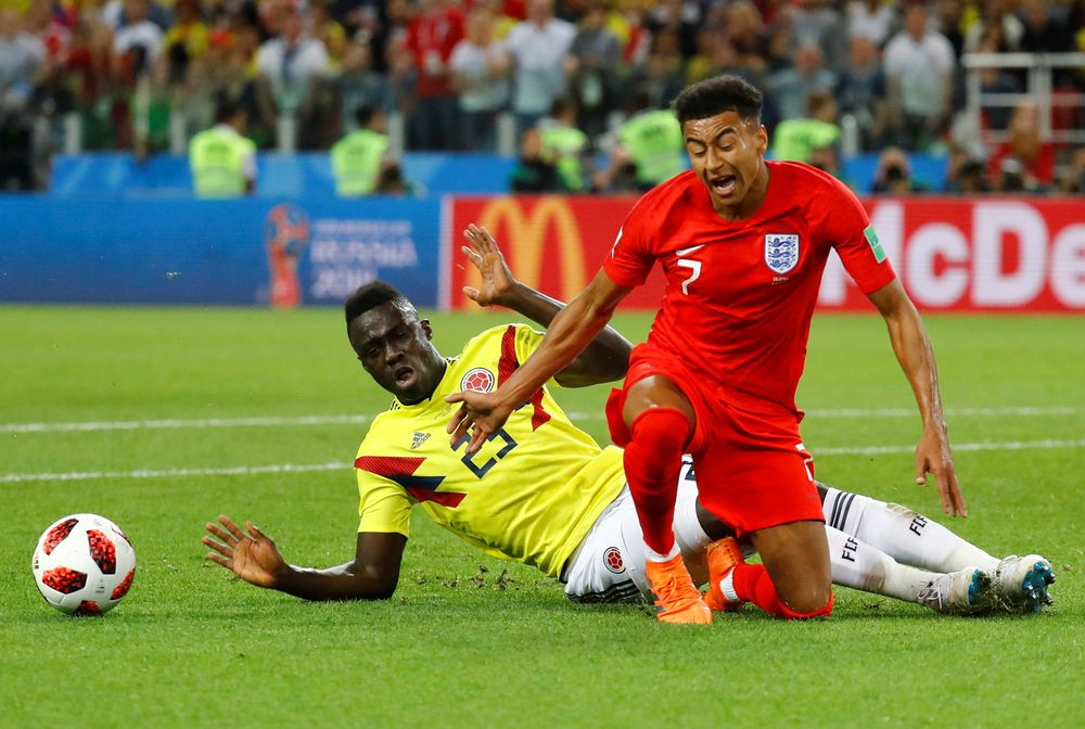 Englandu00e2u20acu2122s Jesse Lingard in action with Colombiau00e2u20acu2122s Davinson Sanchez in the penalty area during their World Cup Round of 16 match in Spartak Stadium, Moscow, July 3, 2018. u00e2u20acu201d Reuters pic