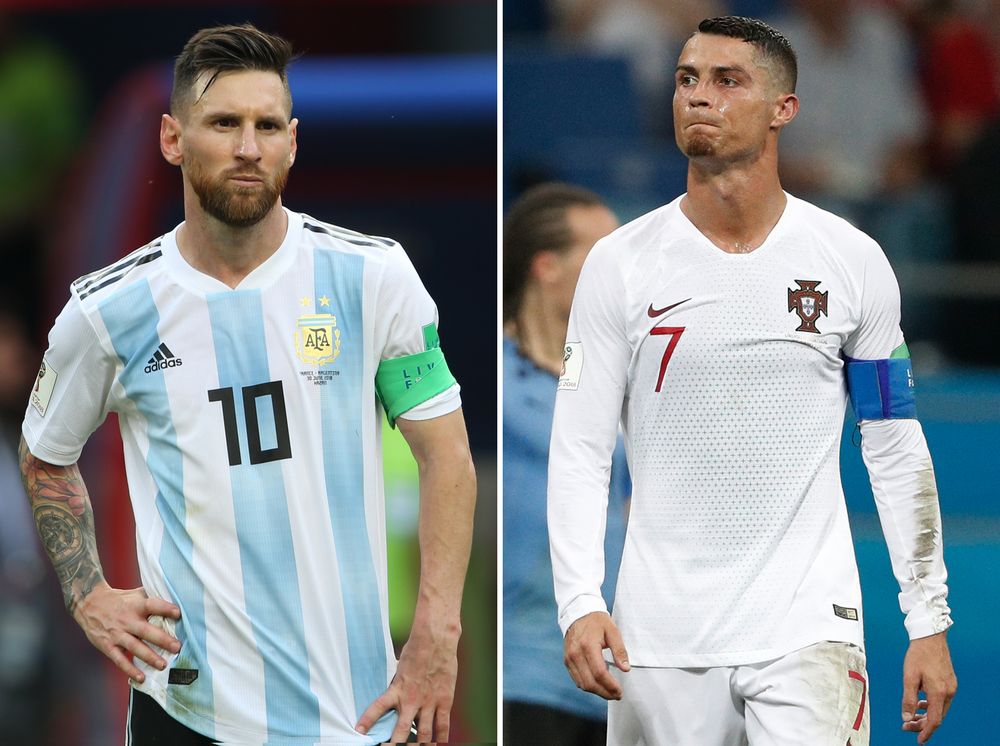 This combination of two files pictures created on June 30, 2018 shows Argentinau00e2u20acu2122s forward Lionel Messi (left) in Kazan on June 30, 2018 and Portugalu00e2u20acu2122s forward Cristiano Ronaldo in Sochi on June 30, 2018. u00e2u20acu201d AFP pic