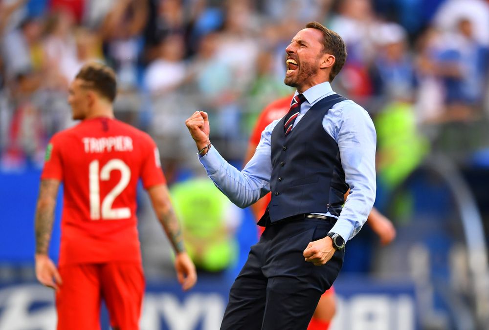 England manager Gareth Southgate celebrates after their World Cup Quarter Final match against Sweden in Samara Arena, Samara, Russia, July 7, 2018. u00e2u20acu201d Reuters pic