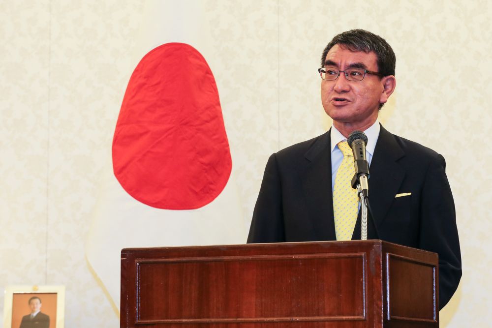 Minister for Foreign Affairs of Japan Taro Kono delivers a speech at the Embassy Residency of Japan during his official visit to Malaysia July 11,2018. u00e2u20acu201d Picture by Ahmad Zamzahuri
