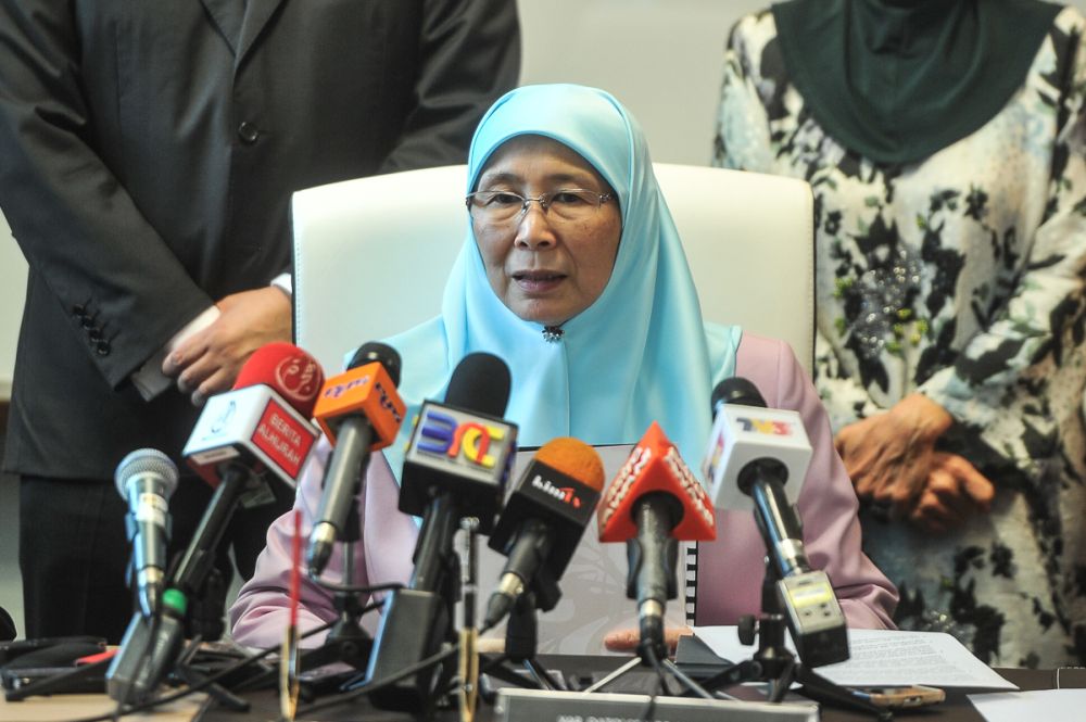 Datuk Seri Dr Wan Azizah Wan Ismail speaks during a press conference at the Ministry of Women and Family Development in Putrajaya July 10, 2018. u00e2u20acu2022 Picture by Shafwan Zaidon