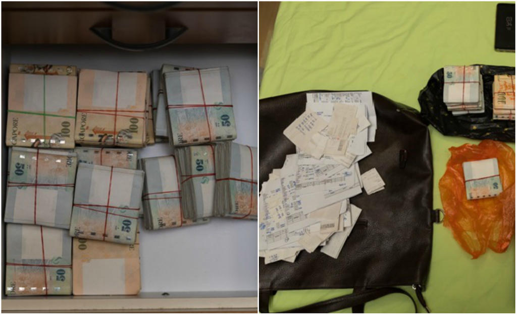 Approximately S$1,250,000 in cash was seized when the police rounded up 31 men for their suspected involvement in illegal World Cup betting under the Remote Gambling Act. u00e2u20acu201d Picture courtesy of Singapore Police Force