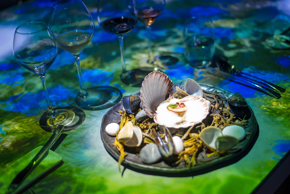 ‘Under Water’ is a seafood haven with caramelised Hokkaido scallops, poached oyster and pearl cream, dieppoise sauce and mushroom mousseline.