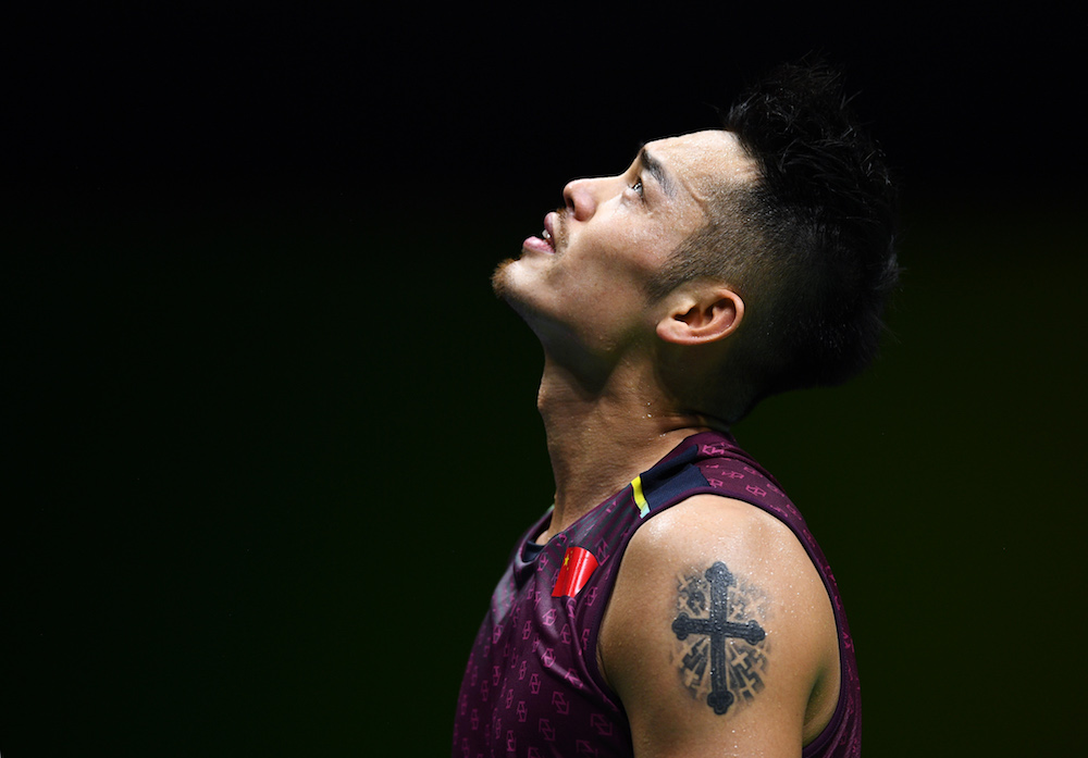 Lin Dan of China reacts after losing a point against Shi Yuqi of China in their menu00e2u20acu2122s singles match during the badminton World Championships in Nanjing August 2, 2018. u00e2u20acu201d AFP pic