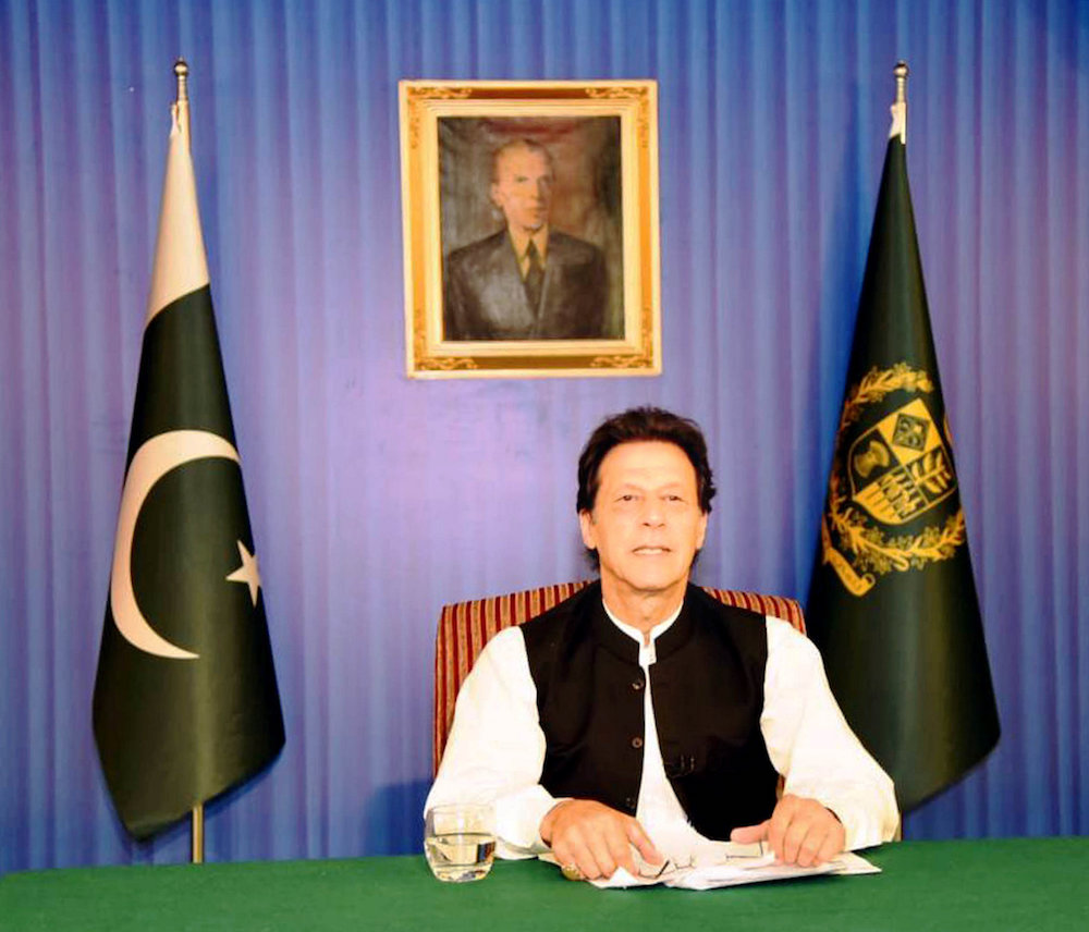 Pakistanu00e2u20acu2122s Prime Minister Imran Khan, speaks to the nation in his first televised address in Islamabad August 19, 2018. u00e2u20acu201d Press Information Department handout via Reuters
