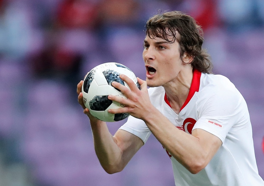 Turkey's Caglar Soyuncu reacts after being booked  during the match against Tunisia at the Stade de Geneve in Geneva June 1, 2018. u00e2u20acu201d Reuters pic