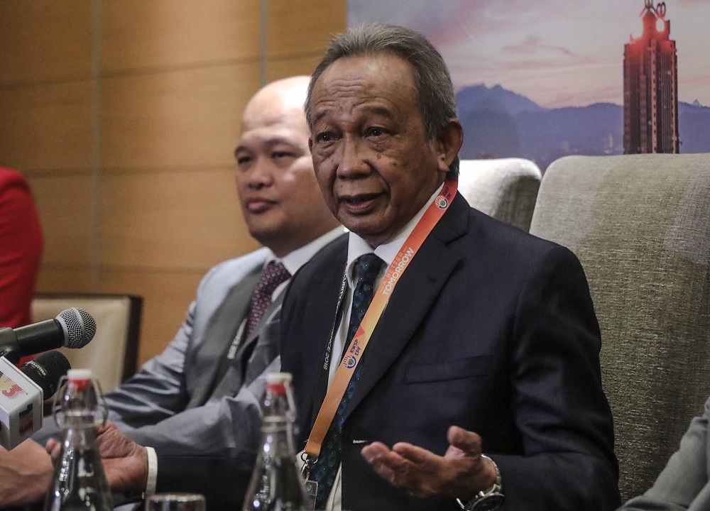 Employees Provident Fund chairman Tan Sri Samsudin Osman speaks during a press conference at the Hilton hotel in Kuala Lumpur August 8, 2018. u00e2u20acu201d Picture by Firdaus Latif
