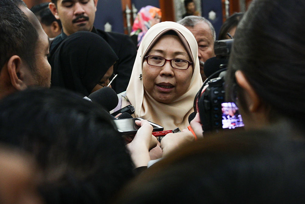 Minister in Prime Ministeru00e2u20acu2122s Department, Fuziah Salleh, speaks to the media at the Parliament in Kuala Lumpur August 13, 2018. u00e2u20acu201d Picture by Miera Zulyana