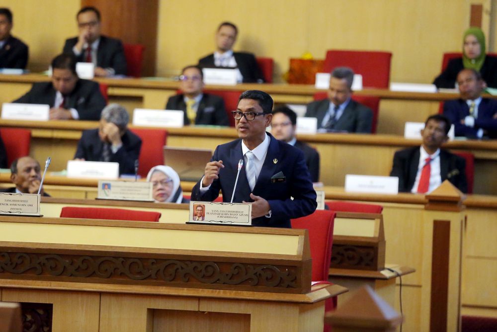 Ahmad Faizal Azumu is pictured speaking at the Perak state assembly August 13, 2018. u00e2u20acu201d Picture by Farhan Najib