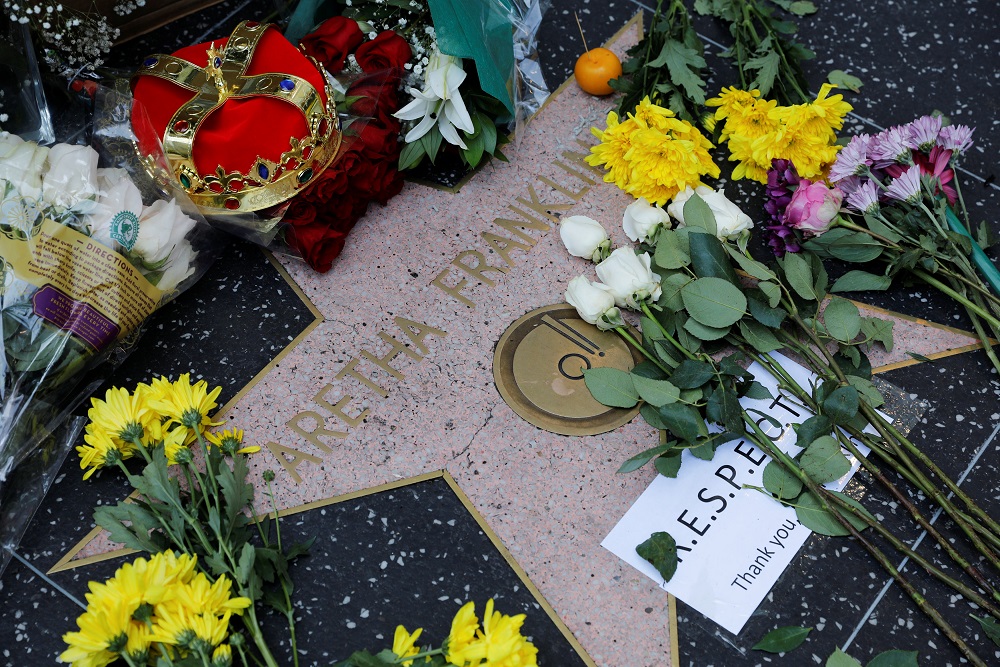 A crown, flowers and pictures are shown placed at Aretha Franklins star on Hollywood Boulevard in Los Angeles, California, August 16, 2018. u00e2u20acu201d Reuters pic