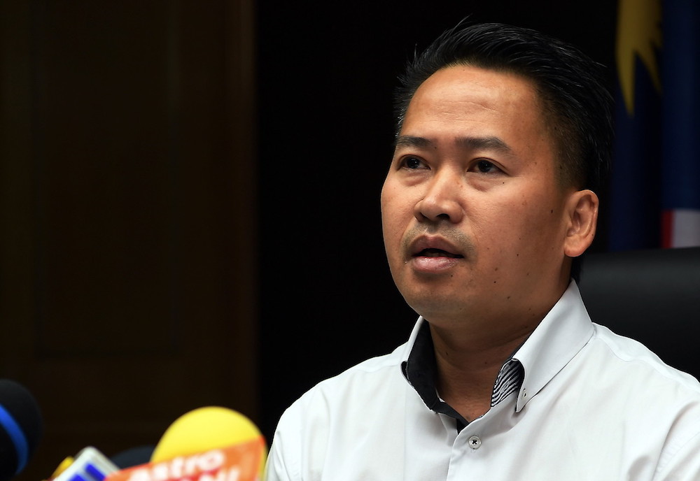 Sabah Industrial Development Minister Datuk Peter Anthony addresses a press conference in Kota Kinabalu August 27, 2018. u00e2u20acu201d Bernama pic