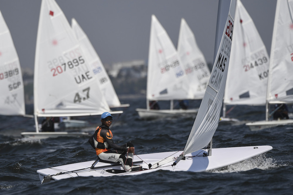 Muhammad Fauzi Kaman Shah participates in the Open Laser 4.7 event at the 2018 Asian Games in Jakarta August 31, 2018. u00e2u20acu201d Bernama pic