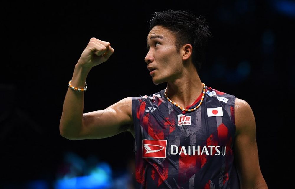 Kento Momota of Japan celebrates after defeating Daren Liew of Malaysia in their menu00e2u20acu2122s singles semi-final match during the badminton World Champ, in Nanjing, China, August 4, 2018 u00e2u20acu201d AFP picnnn