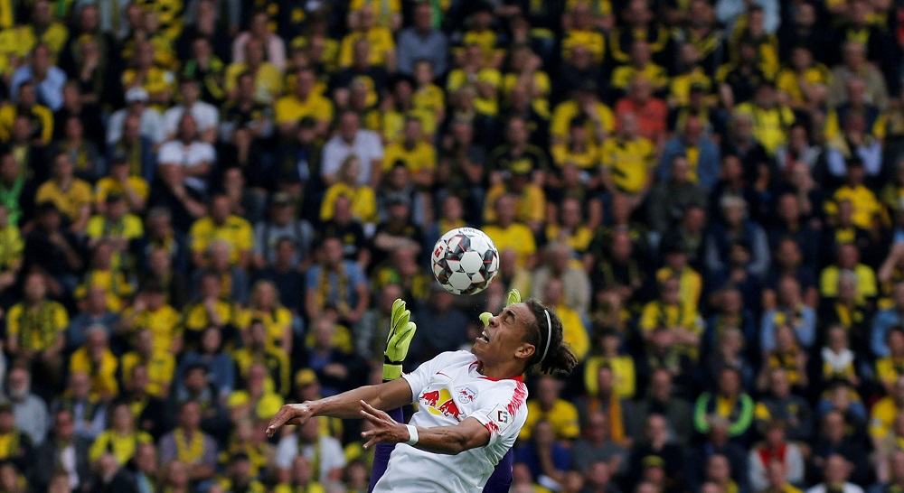 RB Leipzigu00e2u20acu2122s Yussuf Poulsen in action during the Bundesliga match against Borussia Dortmund at the Signal Iduna Park in Dortmund, Germany August 26, 2018. u00e2u20acu201d Reuters pic