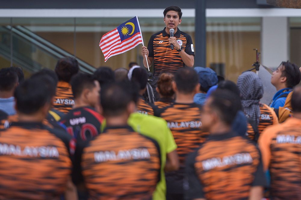 Syed Saddiq Abdul Rahman delivers a speech to athletes during a visit to the National Sports Council in Bukit Jalil August 8 2018. u00e2u20acu201d Picture by Mukhriz Hazim
