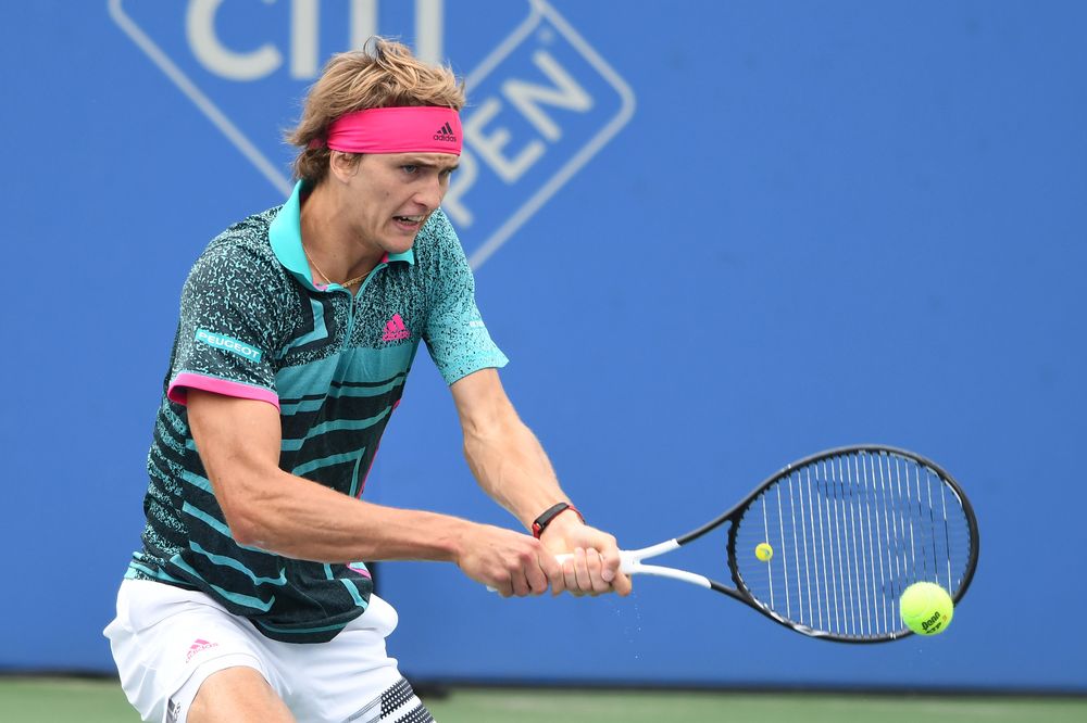 Alexander Zverev returns a backhand shot to Kei Nishikori during Day Seven of the Citi Open at the Rock Creek Tennis Center, August 3, 2018 in Washington, DC. u00e2u20acu201d AFP pic
