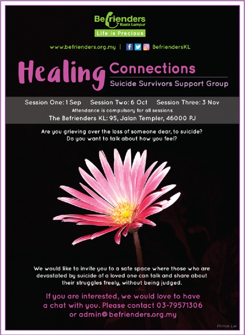 Healing Connections aims to provide a safe space for suicide survivors to manage the difficult and complicated emotions. Picture courtesy of The Befrienders KL 