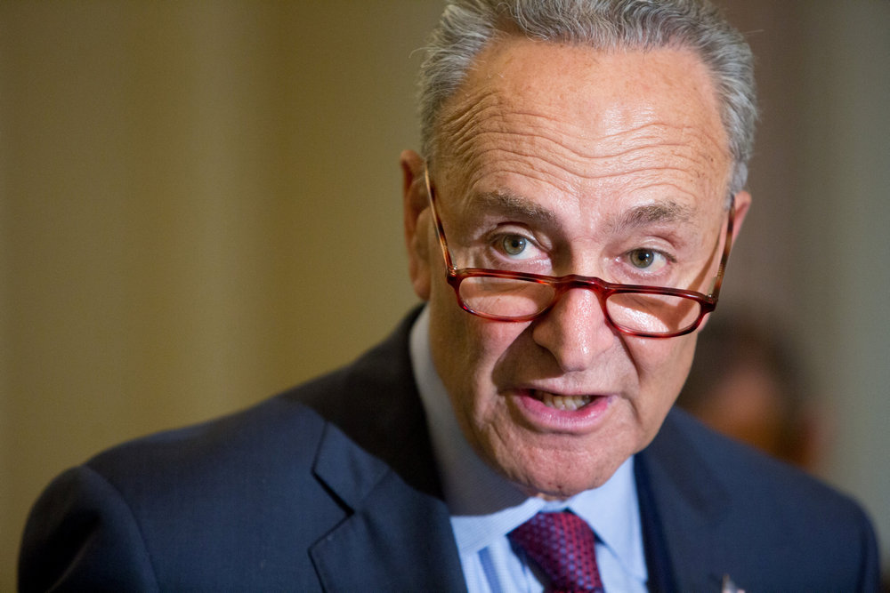 Senate Democratic Leader Chuck Schumer speaks to Capitol Hill reporters following the Democrats' weekly policy luncheon in Washington July 31, 2018.   u00e2u20acu201d Reuters pic