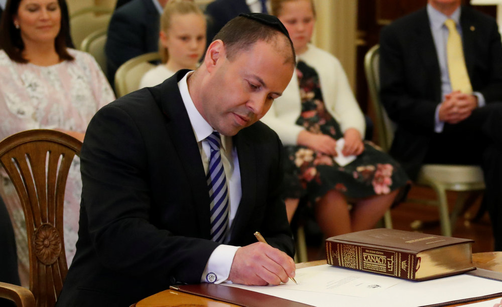 The new Treasurer Josh Frydenberg attends the swearing-in ceremony in Canberra, Australia August 24, 2018. u00e2u20acu201d Reuters pic