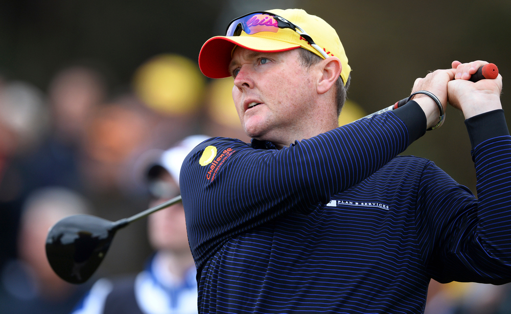 Jarrod Lyle teeing off during the first round of the the Australian Masters golf tournament played at the Royal Melbourne course in Melbourne November 14, 2013. u00e2u20acu201d AFP pic